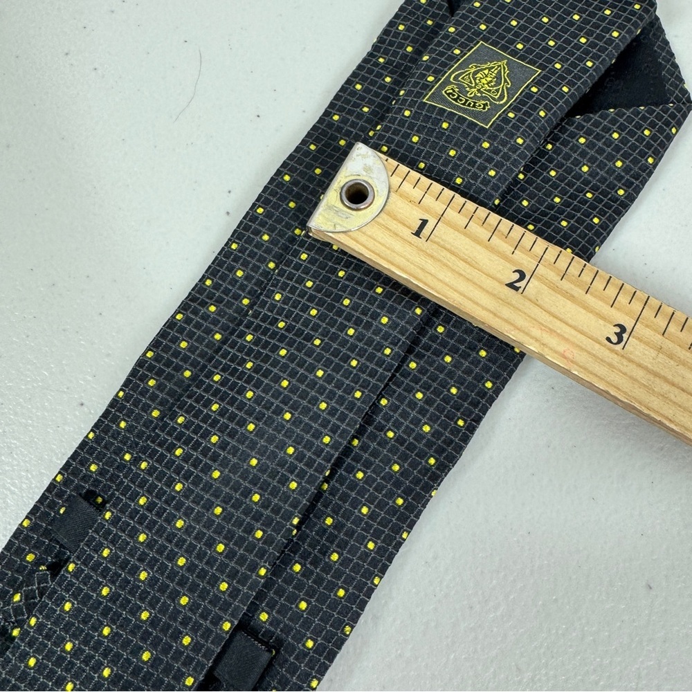 Gucci Silk Tie Gray Yellow Micro Dot Pattern Designer Luxury Necktie - Picture 13 of 16